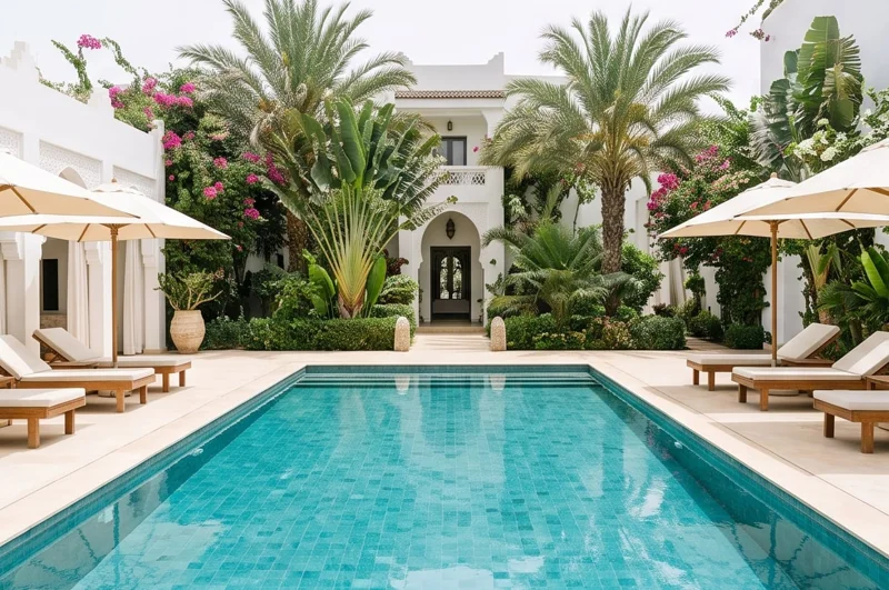 Piscine et jardin tropical évoquant l’esprit de la journée Perle Découverte